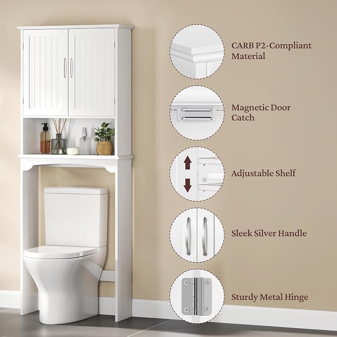 Yaheetech Over the Toilet Storage Cabinet, Bathroom Organizer, White - Image 6