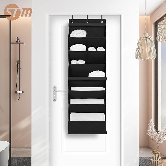 STORAGE MANIAC Over the Door Shoe Organizer with Curtain Dustproof Heavy-Duty Large Deep Pocket Hanging Shoe Organizer for Closet Dorm & Narrow Door Storage Shoe Holder Shoe Rack, 7-Shelf Black 1 Pack - Image 7
