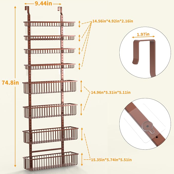 Moforoco Over The Door Pantry Organizer, Pantry Door Organizer Shelves, Kitchen Organizers and Storage, Hanging Basket Wall Spice Rack Seasoning Shelves, Laundry Room Bathroom accessories（Brown ） - Image 5