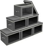 Homsorout Stackable Storage Bins with Lids - Large Storage Box with Lids, Foldable Closet Boxes for Organizing, Wardrobe Clothes Organizer with Window, Cubes Bins for Living Room, 6 Pack, Dark Grey by Homsorout