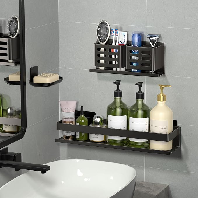 Shower Caddy,Shower Organizer 3 Pack,Aluminum,Adhesive Installation - Image 3