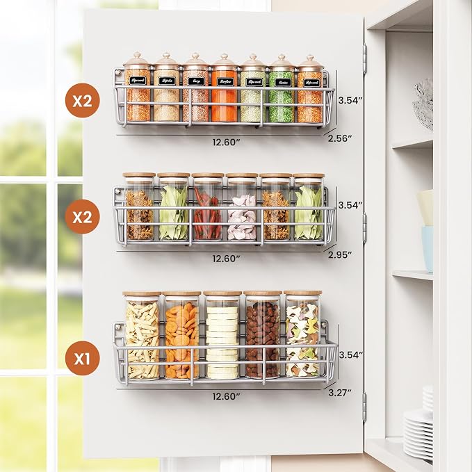 Mystozer 5 Pack Spice Rack Seasoning Organizer Wall Mount, Screw or Adhesive Hanging Shelf Basket Spice Organizer Pantry Organizers Shelf for Kitchen Spice Organization for Cabinet (Silver) - Image 3