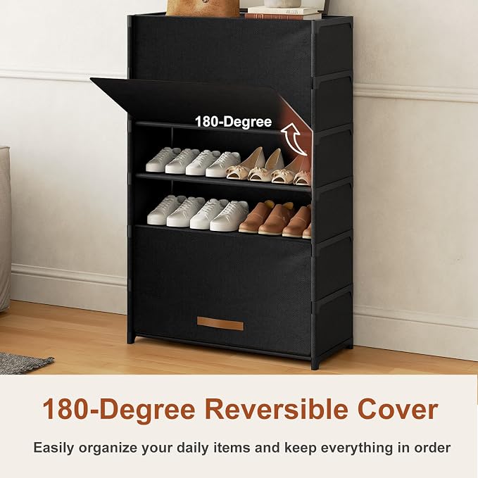 7 Tier Shoe Cabinet with Door, 28-Pair Storage, Black | Tall Design Saves Floor Space, Door Blocks Dust & Pets, Holds Heels to Boots, Quick Assembly with Connectors - Image 6