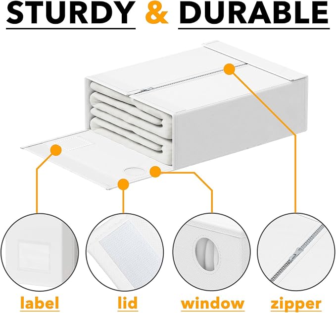 SpaceAid 10 Pack Bed Sheet Organizers and Storage, Foldable Sheet Organizer for Linen Closet, Sheets Set Folder Keeper with Window XL (Queen & King Size) Organizing Bedding Container, White - Image 6