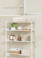 Quikraen 4 Tier Over The Toilet Storage Shelf with 3 Adjustable Shelves, Space Saver Bathroom Organizer with 4 Hooks, Freestanding Above Toilet Rack for Restroom Laundry (White) - Image 7
