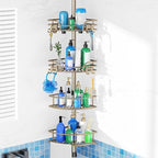 HAMITOR Corner Shower Caddy Tension Pole, 4-Tier Adjustable No-Drill Shelf by HAMITOR