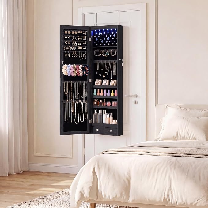 DUMOS 6 LEDs Mirror Jewelry Organizer Cabinet, Jewelry Armoire, 47.2 Inch - Image 7