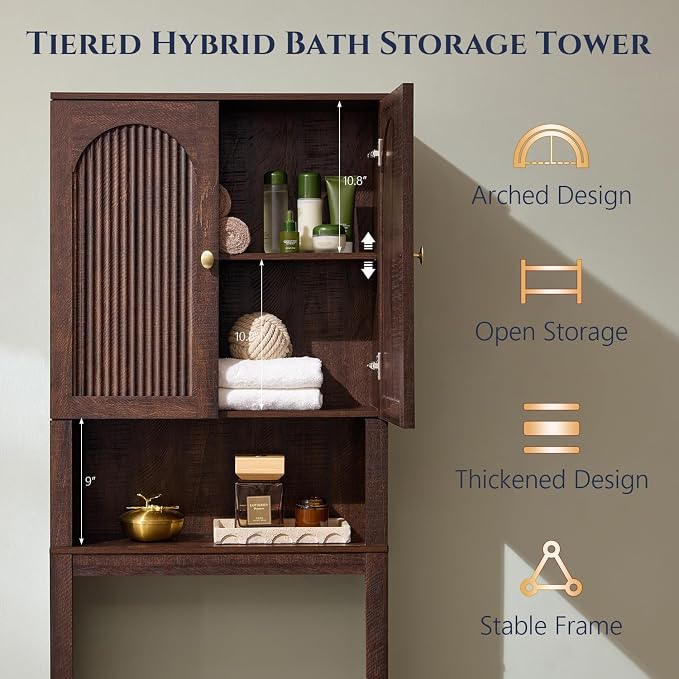72" Over The Toilet Storage Cabinet, Wooden Bathroom Storage Cabinet, Brown - Image 3