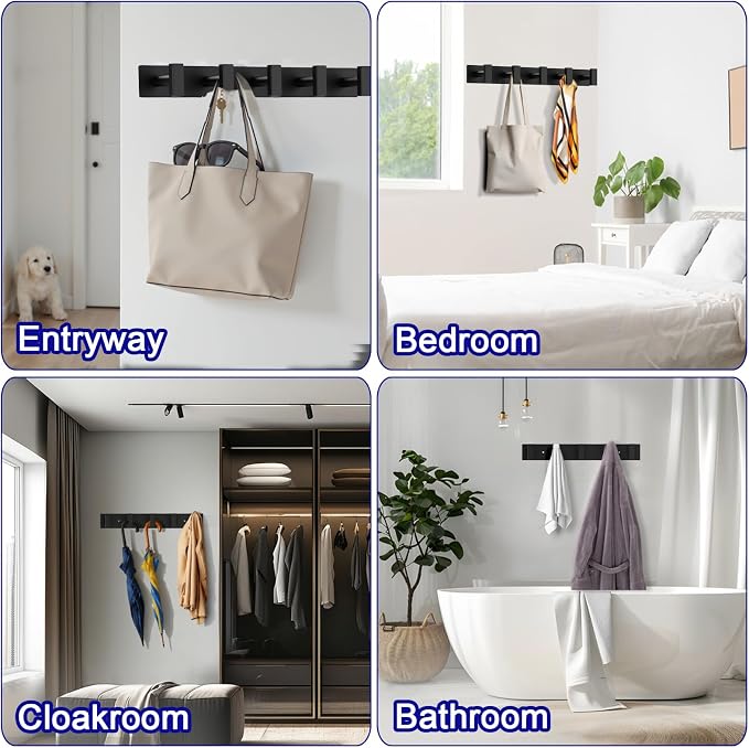 Bntuk Coat Rack Wall Mount - 5 Coat Hooks, Towel Racks for Bathroom Robes Bags Keys, Hat Rack Wall Towel Hooks Organizer Essential (Black) - Image 4