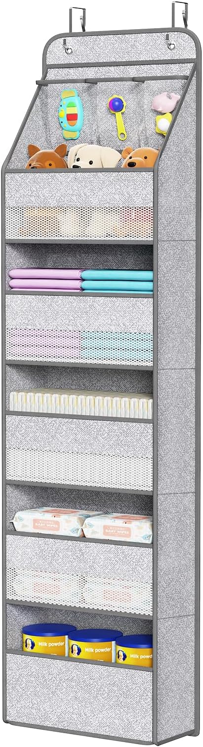 Univivi Over Door Hanging Organizer for Baby Nursery, Grey Pattern, 6-Shelf by Univivi