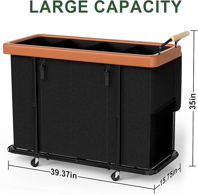 Laundry Hamper 4 Section with Lid, 300L Rolling Basket Hamper with Handle - Image 6