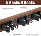 2 Pack Broom Holder Wall Mount Rustic Wood Broom Hanger Wall Mount With 5 Slots And 4 Hooks Mop And Brooms Organizer Walls Hanging For Laundry Rooms Garage Kitchen Closet Decor Brown - Image 3