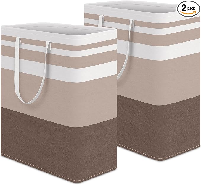 HomeHacks 2-Pack Large Laundry Basket, Waterproof, Freestanding Laundry Hamper, Collapsible Tall Clothes Hamper with Extended Handles for Clothes Toys in the Dorm and Family (Brown, 125L) | Waterproof, Freestanding, Collapsible Clothes Hamper with Rein... by HomeHacks