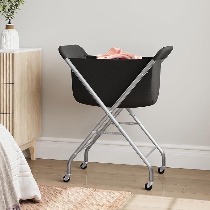 ELYKEN Laundry Basket with Wheels, Collapsible Laundry Hamper, Black - Image 2