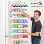 UVIAHOMI 20-30 Pairs Over the Door Shoe Organizer, Clear Pockets Hanging Shoe Storage for Closet, 10-Tier Door Shoes Rack, Handing Shoes Holder Fit All the Family's Sneakers, Boots, Heels, White - Image 4