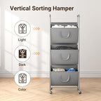 ELYKEN 3-Tier Vertical Rolling Laundry Hamper with Wheels & Removable Bags - Image 7