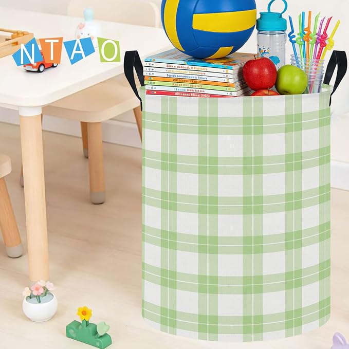 NTAOHAMPER Laundry Hamper, Laundry Basket, Baby Nursery Hamper, Waterproof Storage Bin, Clothes Organizer Basket, Room Decor (Green Plaid) - Image 5