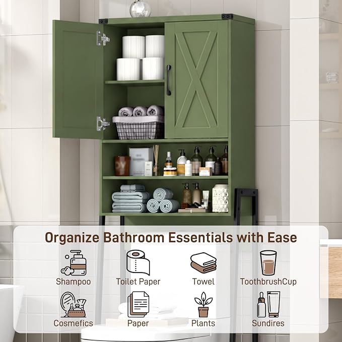 Vabches Metal Frame Over The Toilet Storage Cabinet, Green - Image 4