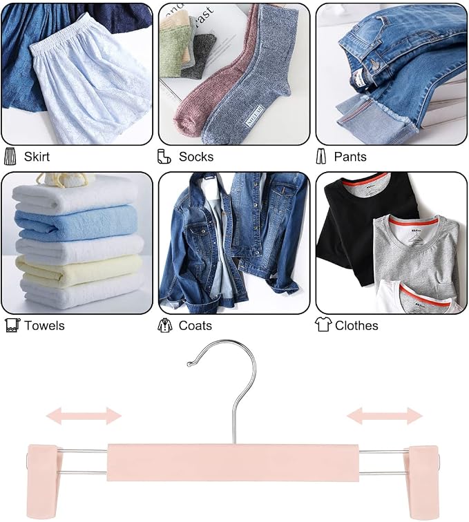 GUANJUNE Clothes Pants Hangers, Space-Saving Skirt Holders with 360 ° Swivel Hooks, Adjustable Clips, Trouser Hangers, Clothes Coat Garment Jeans Hangers (20 Pack, Pink) - Image 4