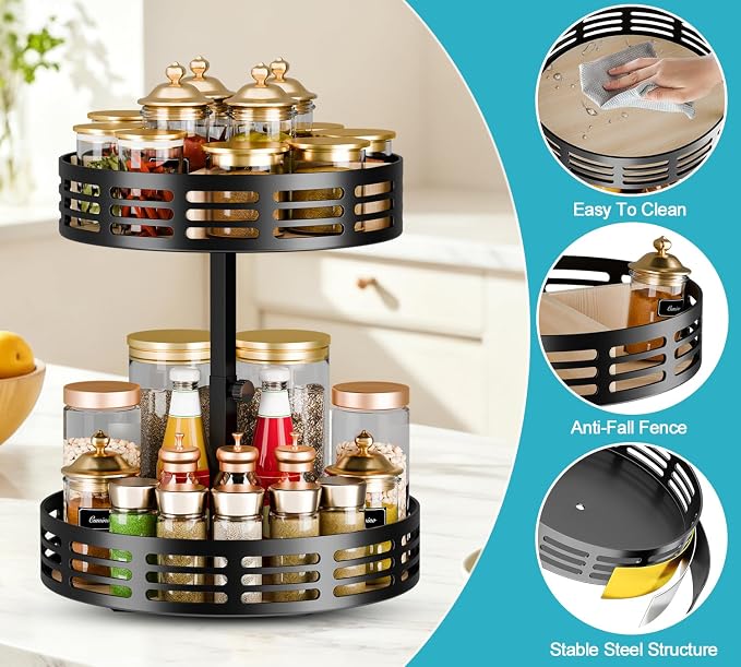 2 Tier Lazy Susan Organizer - 360° Rotating Spice Rack - Image 4