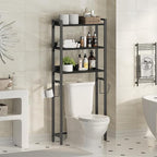 MAHANCRIS Over The Toilet Storage Rack, 3 Tier Bathroom Organizer Over Toilet, Freestanding Space Saver Toilet Stand with 2 Hooks, Bathroom Storage Shelf, Easy to Assemble, Black TSBK6001 by MAHANCRIS