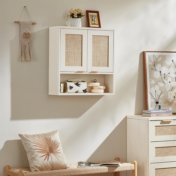 LEYAOYAO Rattan Bathroom Wall Storage Cabinet, Boho Medicine Cabinet - Image 6