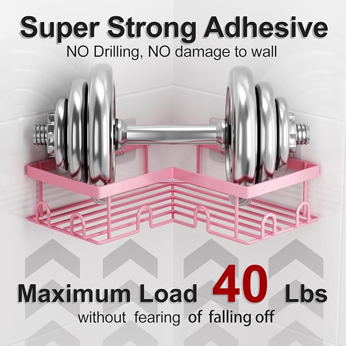 Liuoud Corner Shower Caddy, 5 Pack Adhesive Stainless Steel Organizer, Pink - Image 4