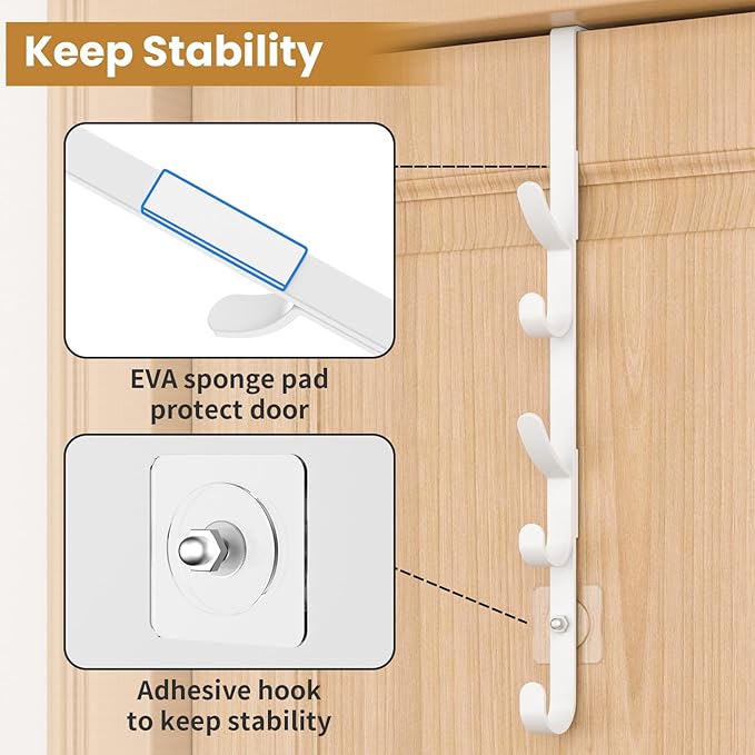 Kaiferty Over the Door Hooks, Metal Door Hooks for Hanging, Over the Door Purse Organizer for Coat Hanger, Back of Shower Door for Hanging Towel Rack Clothes, Hat, Bathroom, Closet (White-3Packs) - Image 5