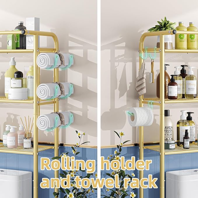 Simple Trending 3 Tier Over The Toilet Rack, Shelf Bathroom, Bathroom Stand Organizer Space Saver, Gold - Image 6