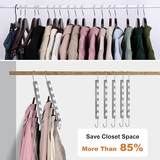 Sindax Space Saving Hangers Telescopic, 6 Holes Clothes Hangers Adjustment to 9 Holes, Upgraded Sturdy Metal Clothes Hangers Space Saving for Heavy Clothes, Closet Organizers and Storage - 5 Pack - Image 4