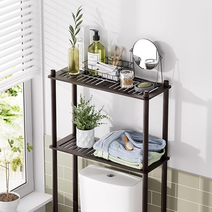 AmazerBath Bamboo Over The Toilet Storage Shelf, 2-Tier Over Toilet Bathroom Organizer Rack, Bathroom Shelves Over Toilet Space Saver, Espresso - Image 3