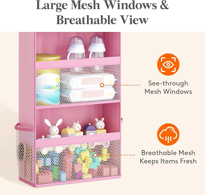 Lifewit 4 Tier Over the Door Organizer, Diaper Hanging Storage, Pink - Image 4