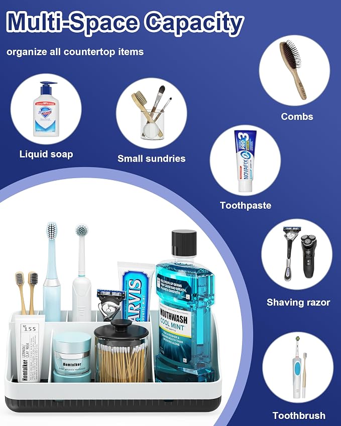 Bathroom Counter Organizer and Storage, 7 Slots Detachable Toothbrush Holders for Bathrooms, Anti-Slip Electric Toothbrush and Toothpaste Holder Countertop Vanity Organizer Accessories for Adults Kids - Image 6