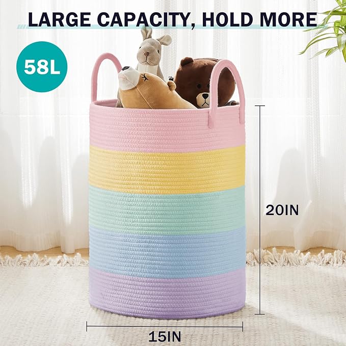 YOUDENOVA Cotton Rope Laundry Hamper Basket, 58L Blanket Basket for Nursery - Image 3
