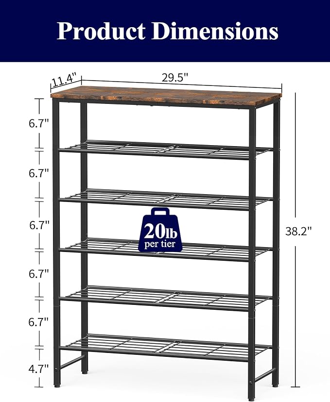 Kitsure Shoe Rack for Closet, Shoe Storage, 29.5" Wide - 6 Tier, Brown | Space-Saving Shoe Organizer with Leveling Feet, Sturdy & Rust-Proof Wooden Shoe Rack for Entryway, Bedroom, Living Room - Image 2