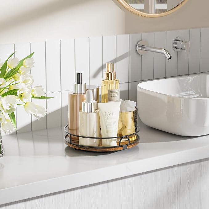 LAMU 10'' Rotating Lazy Susan Organizer, Wooden Lazy Susan Turntable - Image 2