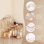 2-Tier Corner Bathroom Counter Organizer with Makeup Brush Holder, Gold - Image 5