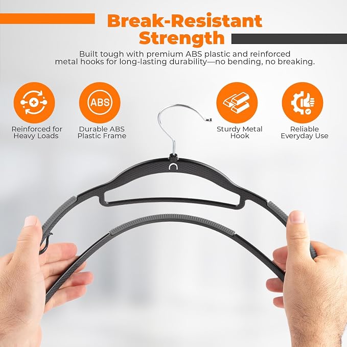 Plastic Hangers 20 Pack, Cascading Slim Space Saving Clothing Hangers with 360° Rotating Hook, Non Slip Clothes Hangers for Sweater Shirt, Heavy Duty Coat Hanger with Inner Hook for Closet, Black/Grey - Image 6
