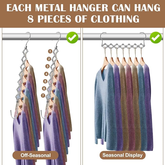 4 Pack Space Saving Hangers for Clothes: Extendable Metal Hangers - Image 6