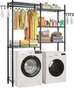 VEVOR Over The Washer and Dryer Storage Shelf, 5 Tier Laundry Room Drying Rack with Hanger Rod and Hooks, Adjustable Over Washer and Dryer Shelves, Laundry Room Shelf Storage Space Saver, Black by VEVOR