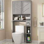 Shintenchi Over the Toilet Storage Cabinet, Bathroom Storage Cabient with Barn Doors, Bathroom Storage Shelf Organizer with Toilet Paper Holder, Adjustable Shelf and Anti-Tip Device, Gray by Shintenchi%7CFurnitureMadeforRealLife