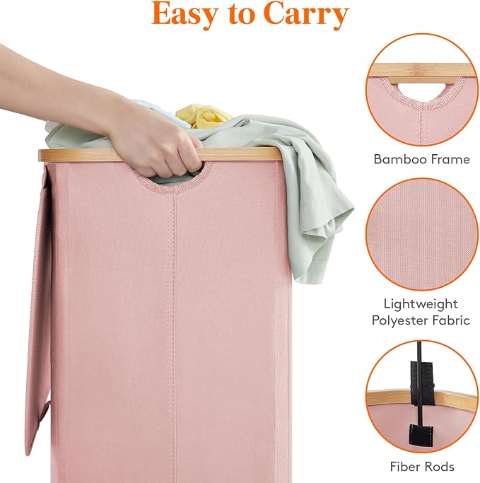 Lifewit 80L Large Laundry Basket with Lid, Removable Bags, Pink - Image 6