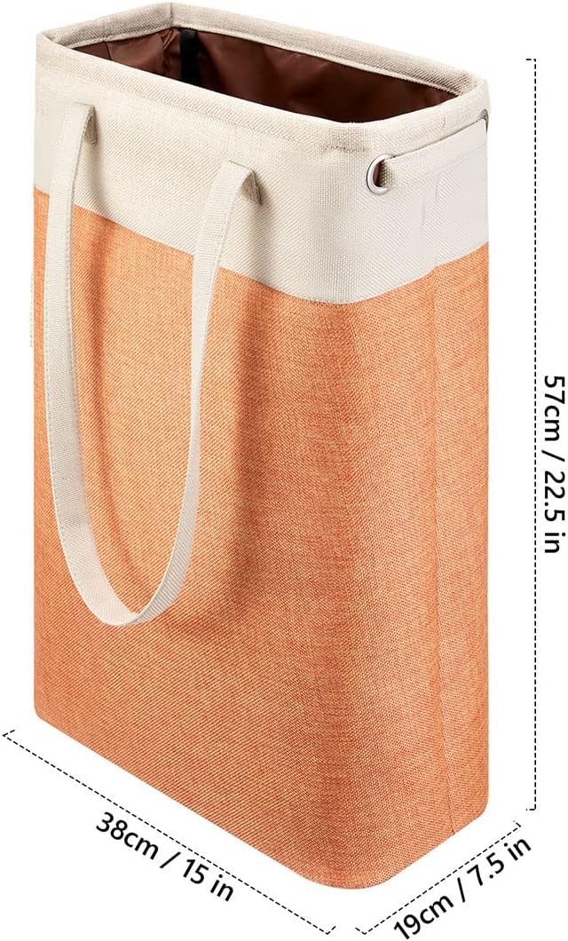 Laundry Basket with Handles Beige&Orange Slim Laundry Bin Collapsible Dirty Clothes Basket Narrow Laundry Bag Foldable Dirty Hamper for Camping, Dorms, Apartments - Image 4