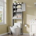 SUPER DEAL Over The Toilet Bathroom Storage Cabinet Freestanding Wooden Bathroom Organizer with Adjustable Shelves and Glass Door, Gray by Superdeal
