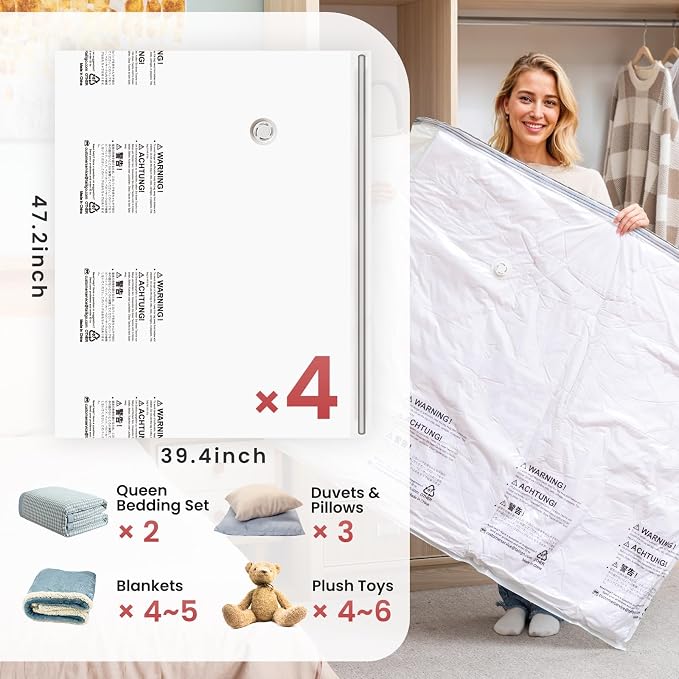TAILI Vacuum Storage Bags 4 Pack, XXL Jumbo Size 47x39 Inch, Cream - Image 3