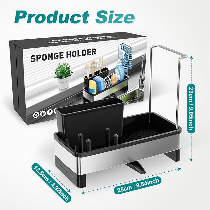 Ewaiira Stainless Steel Sink Caddy, Sponge Holder for Kitchen Sink 9.8″ - Image 2