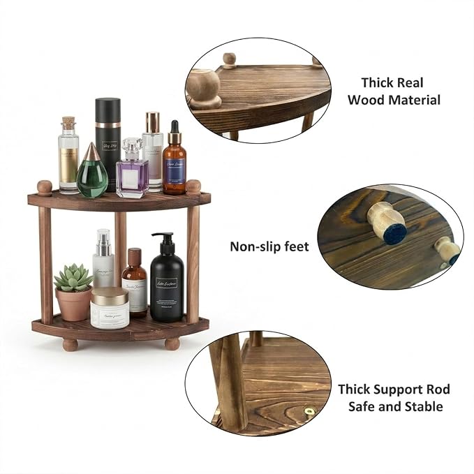 Corner Bathroom Counter Organizer, 2-Tier Bathroom Organizers and Storage, Wooden Vanity Perfume Organizer Makeup Countertop Shelf for Kitchen Dresser - Image 4