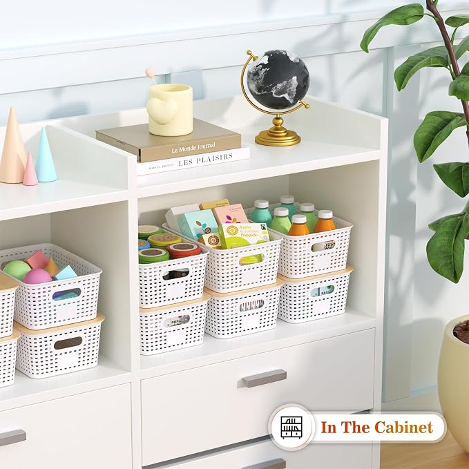 Ohmlove 6 Pack Plastic Storage Baskets with Bamboo Lids for Organization - Image 4