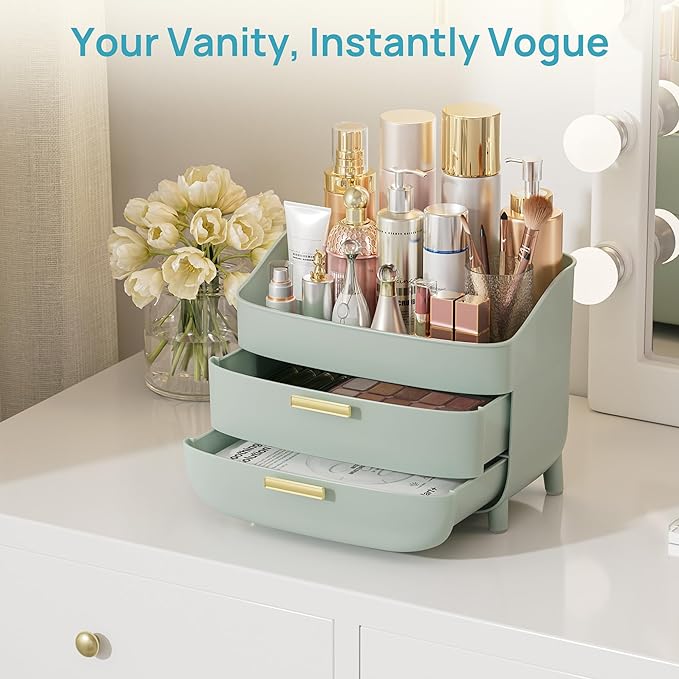 Vtopmart 3-Tier Skincare Makeup Organizer with Drawers, Green - Image 6