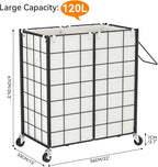 WOWLIVE Double Laundry Hamper with Wheels, Metal Rolling Laundry Basket - Image 4
